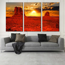 Load image into Gallery viewer, radiant red sand desert canvas wall art iconic monument valley 3 piece canvas print for Living room
