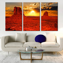 Load image into Gallery viewer, radiant red sand desert canvas wall art iconic monument valley 3 piece canvas print In Living Room
