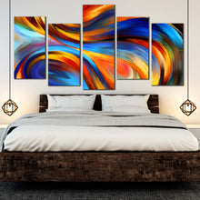 Load image into Gallery viewer, rainbow abstract canvas print colorful waves multi canvas rainbow colors 5 piece wall art For Bedroom
