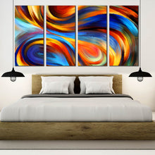 Load image into Gallery viewer, rainbow abstract wall art rainbow colors 4 piece canvas print colorful waves canvas set for Bedroom
