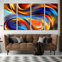 Load image into Gallery viewer, rainbow abstract wall art rainbow colors 4 piece canvas print colorful waves canvas set In Living Room
