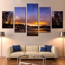 Load image into Gallery viewer, river lake canvas wall art orange sunset 5 piece collection canvas print In Living room
