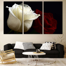 Load image into Gallery viewer, romantic rose floral canvas wall art beautiful flowers in red and white roses 3 piece canvas print for Living Room
