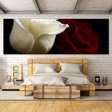 Load image into Gallery viewer, romantic  roses  panorama  canvas  print  panoramic  red  and  white  roses  with  close  up  canvas  wall  art  for  bedroom
