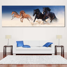 Load image into Gallery viewer, running  horses  canvas  print  herd  of  black  brown  panoramic  canvas  wall  art  for Living Room
