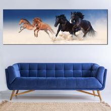 Load image into Gallery viewer, running  horses  canvas  print  herd  of  black  brown  panoramic  canvas  wall  art In Living Room
