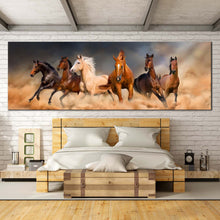 Load image into Gallery viewer, running  horses  canvas  wall  art  white  brown  herd  in  sky  desert  panorama  canvas  print  for  bedroom
