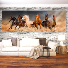 Load image into Gallery viewer, running  horses  canvas  wall  art  white  brown  herd  in  sky  desert  panorama  canvas  print In Living Room
