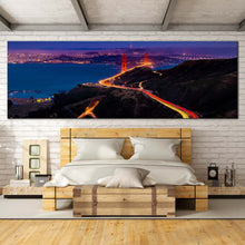 Load image into Gallery viewer, san  francisco  skyline  wall  art  golden  gate  bridge  canvas  print  purple  city  lights  1  piece  canvas  artwork  for  bedroom For Bedroom
