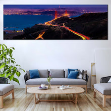 Load image into Gallery viewer, san  francisco  skyline  wall  art  golden  gate  bridge  canvas  print  purple  city  lights  1  piece  canvas  artwork  for  bedroom For Living Room
