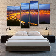 Load image into Gallery viewer, san sebastian canvas pint yellow la concha bay print blue sky spain city beach 4 piece multi wall art for your Bedroom
