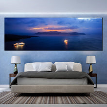 Load image into Gallery viewer, santorini  greece  sunset  canvas  print  sailboats  harbour  panoramic  canvas  wall  art  for  bedroom
