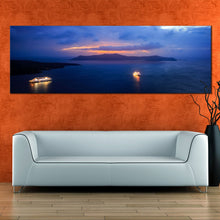 Load image into Gallery viewer, santorini  greece  sunset  canvas  print  sailboats  harbour  panoramic  canvas  wall  art  for Living Room
