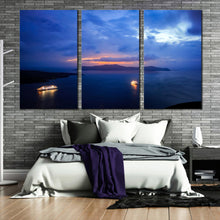 Load image into Gallery viewer, santorini sailboats canvas wall art greece sunset triptych canvas print for Bedroom
