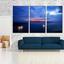 Load image into Gallery viewer, santorini sailboats canvas wall art greece sunset triptych canvas print for Living Room
