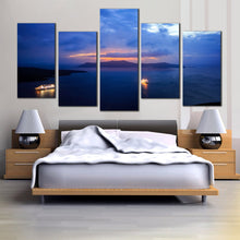 Load image into Gallery viewer, santorini sunset canvas wall art sailboats yellow sky 5 piece canvas print for Bedroom
