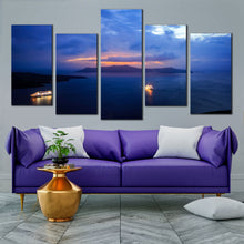 Load image into Gallery viewer, santorini sunset canvas wall art sailboats yellow sky 5 piece canvas print for Living Room
