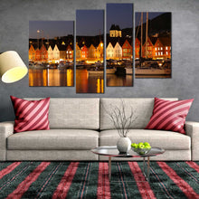 Load image into Gallery viewer, scandinavia harbor canvas wall art beautiful orange overlook 4 piece canvas print for your Living room
