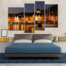 Load image into Gallery viewer, scandinavia harbor canvas wall art beautiful orange overlook 4 piece canvas print for your Bedroom
