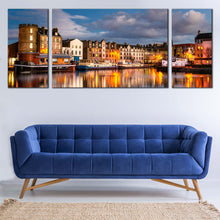 Load image into Gallery viewer, scotland canal canvas print leith city triptych canvas wall art In Living Room
