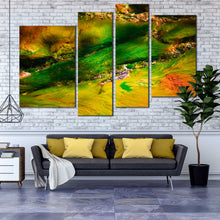 Load image into Gallery viewer, sea abstract wall art underwater algae plants canvas print yellow green soft corals 4 piece multi canvas In Living Room
