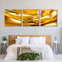 Load image into Gallery viewer, serene  lord  buddha  wall  art  peaceful  yellow  golden  buddha  statue  3  piece  multi  canvas  print  for  bedroom
