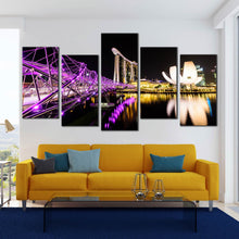 Load image into Gallery viewer, singapore casino wall art marina bay sands purple helix bridge 5 piece multiple canvas city bridge canvas print for Living Room
