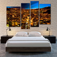 Load image into Gallery viewer, skyline elevation canvas print blue sky city mountains wall art gold city lights bolivia 4 piece multi canvas for your Bedroom
