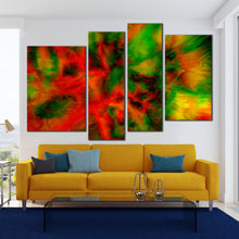 Load image into Gallery viewer, smoke shape wall art red green smoke 4 piece canvas abstract close up motion background canvas print In Living Room
