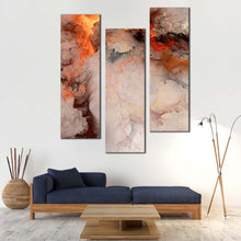 Load image into Gallery viewer, smoke  texture  wall  art  embossed  fractal  triptych  canvas  set  orange  white  fractal  abstract  3  piece  canvas  print For Living Room
