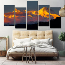 Load image into Gallery viewer, snow landscape canvas print orange sunlight white mount machhapuchhre 5 piece collection canvas wall art for Bedroom
