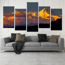 Load image into Gallery viewer, snow landscape canvas print orange sunlight white mount machhapuchhre 5 piece collection canvas wall art for Your Living Room
