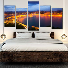 Load image into Gallery viewer, spain beach wall art san sebastian blue sky tranquil yellow la concha bay 5 piece canvas print for Bedroom
