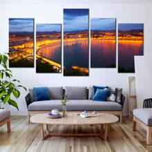 Load image into Gallery viewer, spain beach wall art san sebastian blue sky tranquil yellow la concha bay 5 piece canvas print for Living Room
