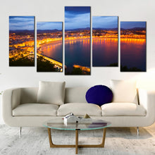 Load image into Gallery viewer, spain beach wall art san sebastian blue sky tranquil yellow la concha bay 5 piece canvas print In Living Room
