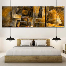 Load image into Gallery viewer, squares  abstract  wall  art  yellow  grey  panoramic  canvas  print  modern  pattern  artwork For Bedroom
