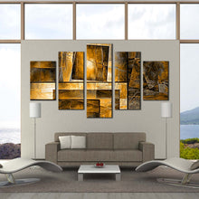 Load image into Gallery viewer, squares pattern canvas print yellow squares abstract 5 piece wall art grey modern abstract canvas set In Living room
