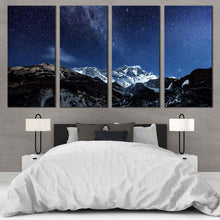 Load image into Gallery viewer, starry desert night canvas wall art blue sky milky way and white himalaya mountains 4 piece canvas print In Bedroom
