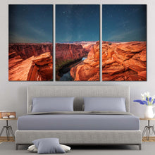 Load image into Gallery viewer, starry grand canyon night canvas print orange desert and blue sky stars 3 piece canvas wall art for Bedroom
