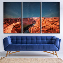 Load image into Gallery viewer, starry grand canyon night canvas print orange desert and blue sky stars 3 piece canvas wall art for Living Room
