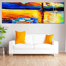 Load image into Gallery viewer, sunset  boat  wall  art  yellow  orange  ocean  seascape  canvas  print  blue  boat  ship  canvas  set  for Living Room
