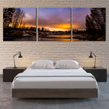 Load image into Gallery viewer, sunset  lake  canvas  wall  art  dramatic  blue  starry  sky  3  piece  collection  canvas  print  for  bedroom
