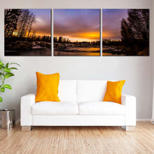 Load image into Gallery viewer, sunset  lake  canvas  wall  art  dramatic  blue  starry  sky  3  piece  collection  canvas  print In Living Room
