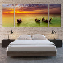 Load image into Gallery viewer, sunset sailboats escape orange sailboats 3 piece canvas wall art thailand sea boats triptych canvas print for Bedroom
