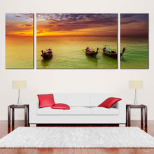 Load image into Gallery viewer, sunset sailboats escape orange sailboats 3 piece canvas wall art thailand sea boats triptych canvas print for Living Room
