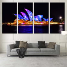 Load image into Gallery viewer, sydney nights wall art beautiful city skyline canvas print orange sydney opera house 4 piece multi canvas for your Living Room
