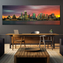 Load image into Gallery viewer, sydney  skyline  canvas  wall  art  green  cityscape  canvas  print  orange  sunset  panoramic  artwork  for Dinning Room
