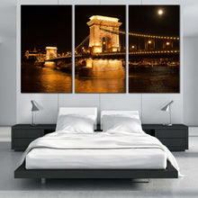 Load image into Gallery viewer, szechenyi chain bridge wall art black budapest hungary danube river gold city bridge 3 piece canvas print for your Bedroom
