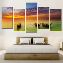 Load image into Gallery viewer, thailand orange sailboats sunset vista canvas wall art green seascape 5 piece canvas print for Bedroom
