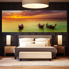 Load image into Gallery viewer, thailand  serenity  canvas  wall  art  green  sea  boats  tropical  night  beach  panoramic  canvas  print  for  bedroom
